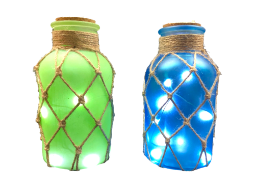 BOTELLA CUERDA MARINERA LUZ 10x10x21cm