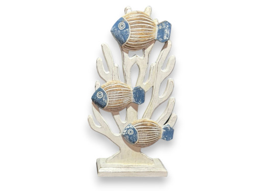 CORAL BLANCO CON PECES AZUL/NATUR 45x25cm